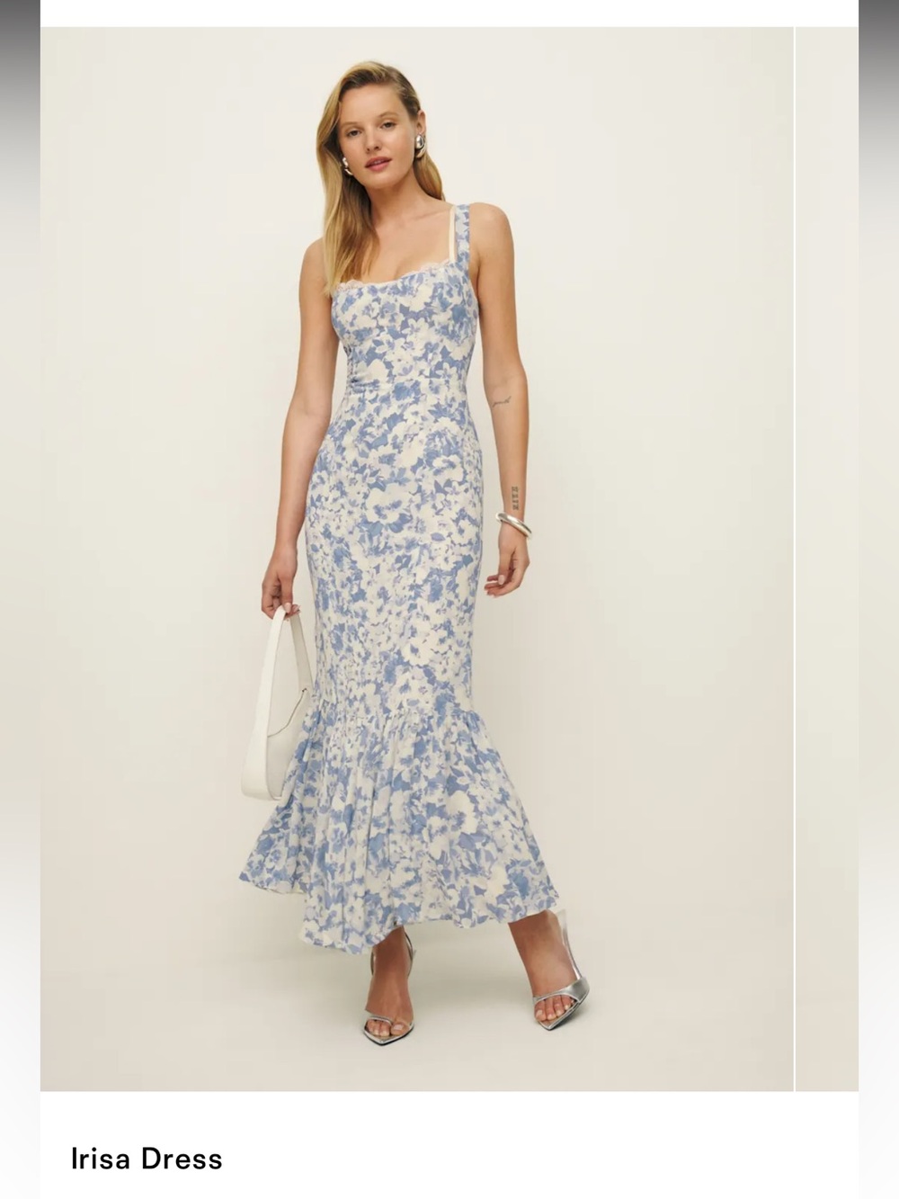Reformation Irisa Maxi Dress -Blue and White Floral with lace bust trim - Size 8